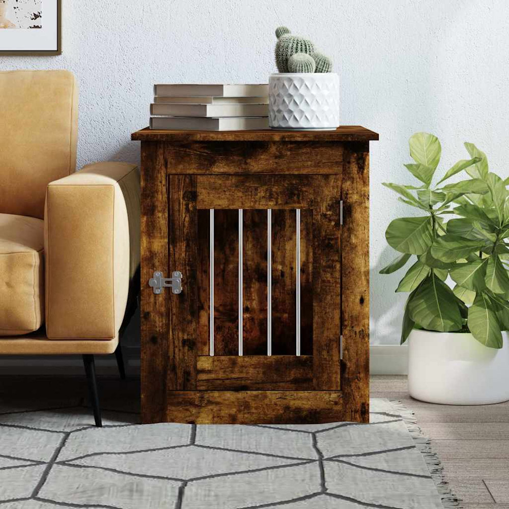vidaXL Smoked Oak Processed Wood Dog Crate Furniture 55 x 75 x 65cm Image 2