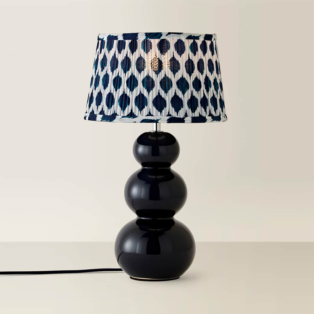 ValueLights Edie Ikat Pleated Shade Navy Bobble Ceramic Table Lamp with Bulb Image 3