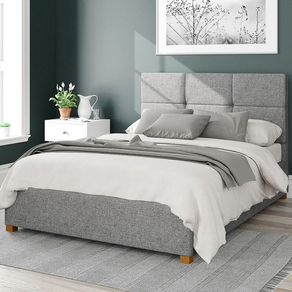 Aspire Caine King Size Grey Saxon Twill Ottoman Bed Image 1