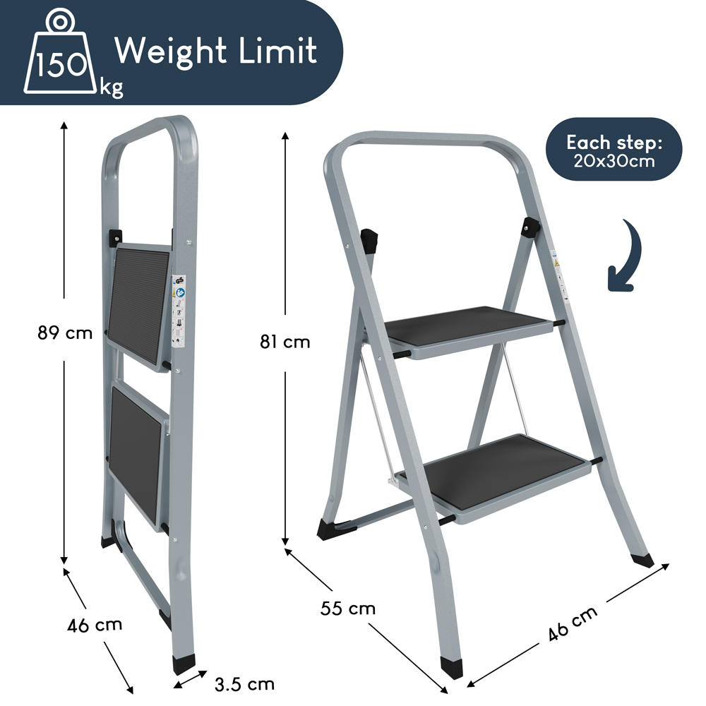 HOME VIDA Grey 2 Step Anti Slip Mat Ladder Image 7
