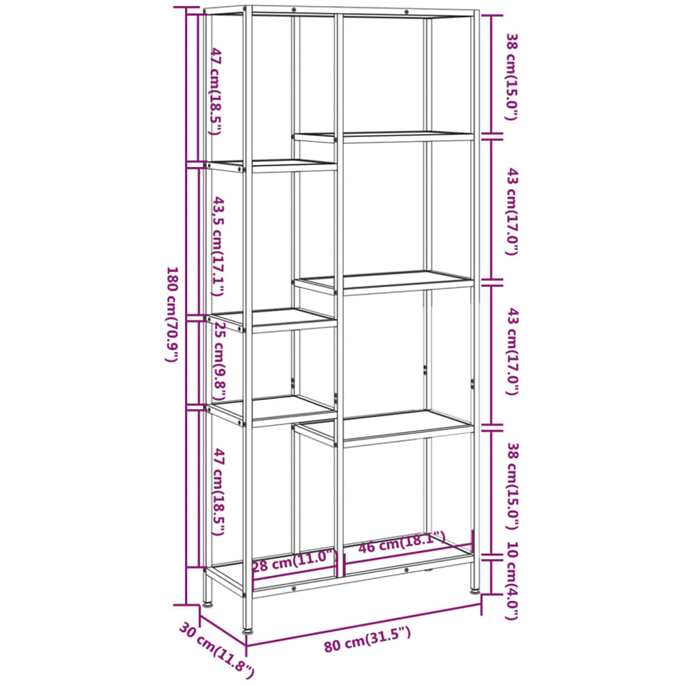 vidaXL 7 Shelf Dark Brown and Black Book Shelf Image 6