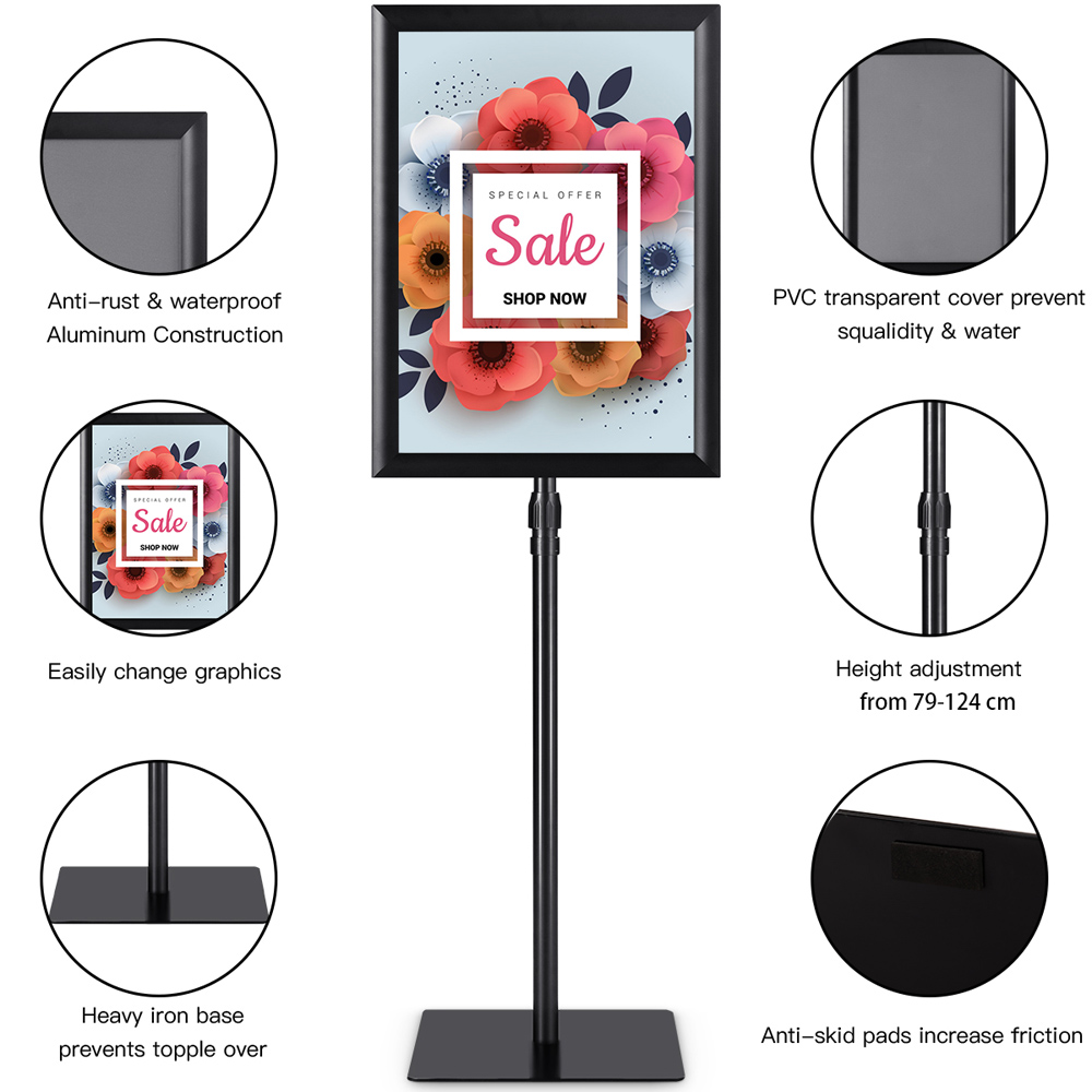 Costway Black Height Adjustable Rotatable Poster A3 Information Stand Image 8