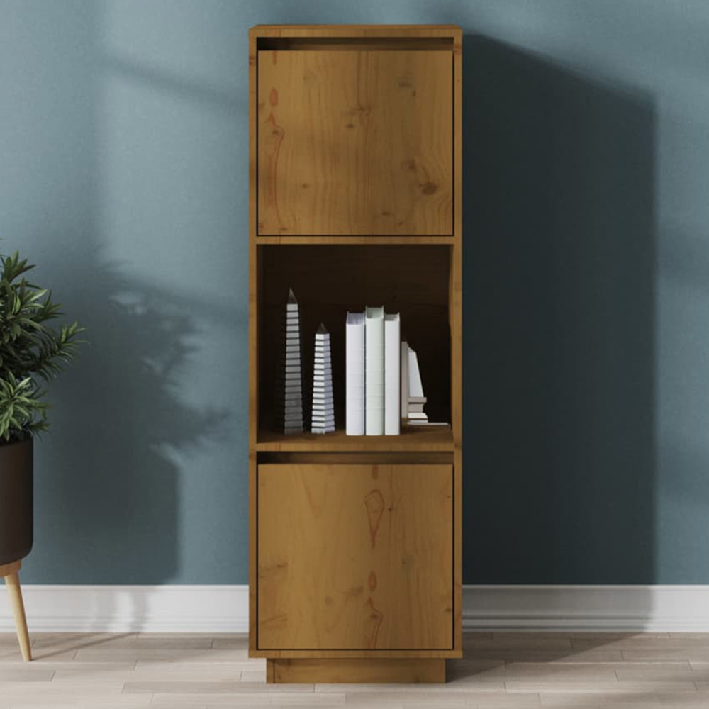 vidaXL 2 Door Single Shelf Honey Brown Pine Wood Highboard Image 1