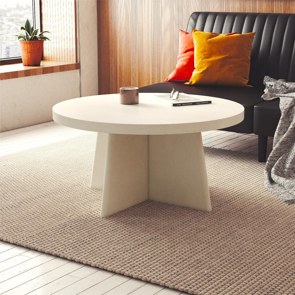 Dorel Liam White Plaster Round Coffee Table Image 5