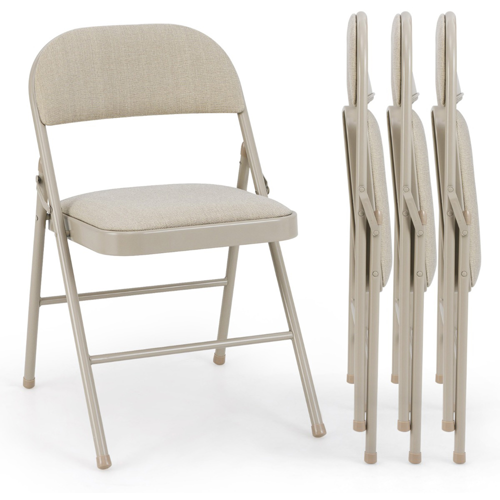 Costway Beige Foldable Padded Chair 4 Pack Image 2