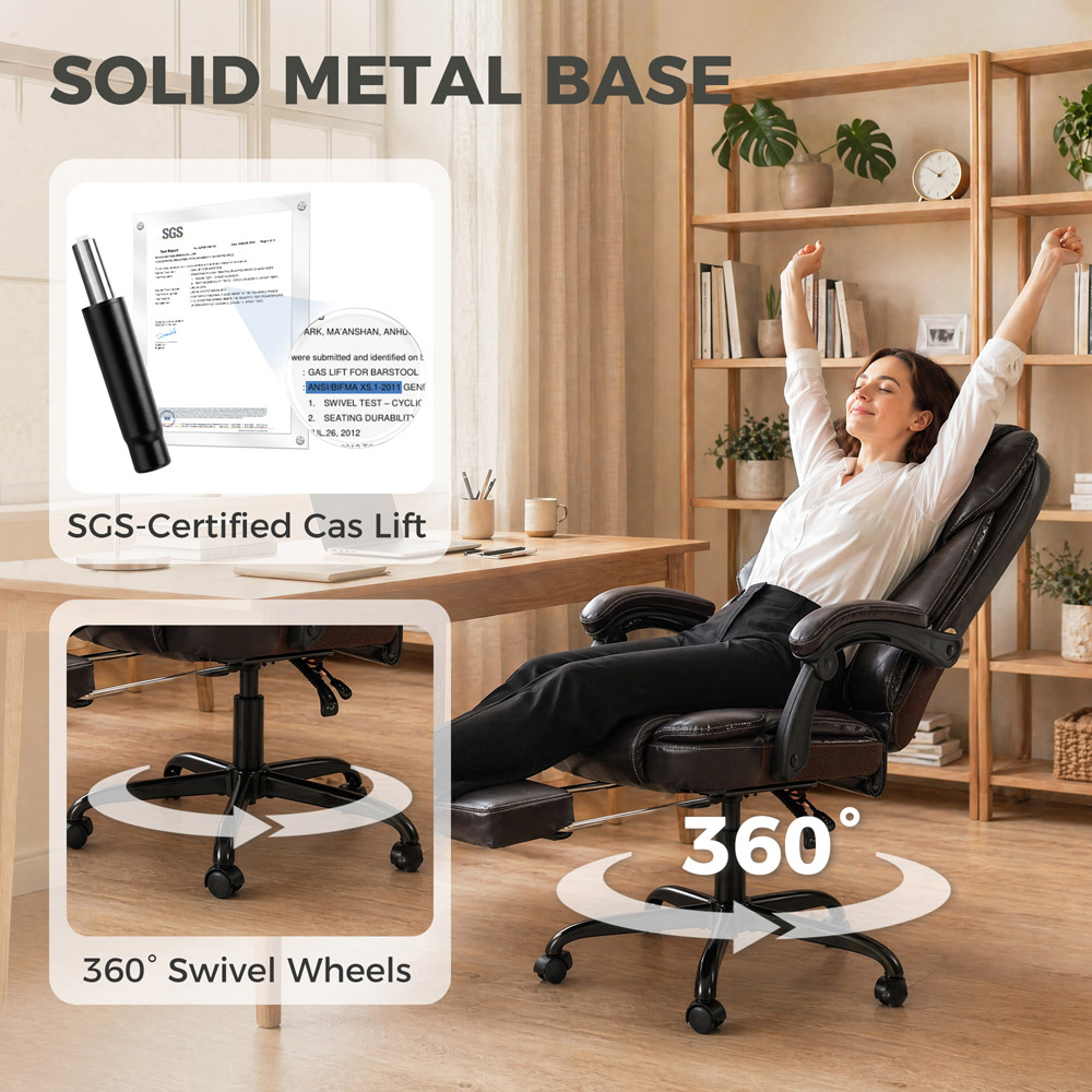 HOMCOM Brown High Back Home Office Reclining Chair Image 7
