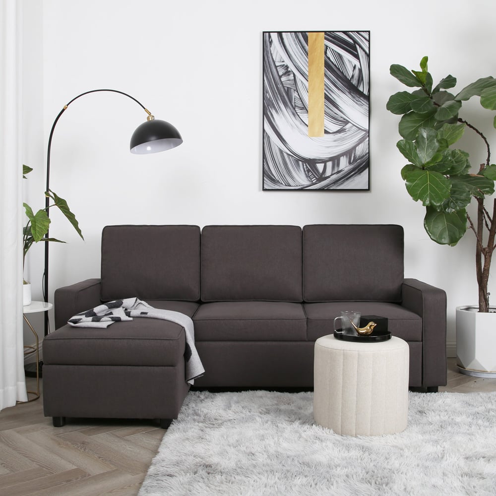 Selene 3 Seater Dark Grey Linen Corner Sofa Bed Image 8