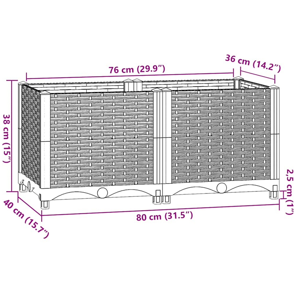 vidaXL White Plastic Rattan Raised Garden Bed 38 x 80 x 40cm Image 6