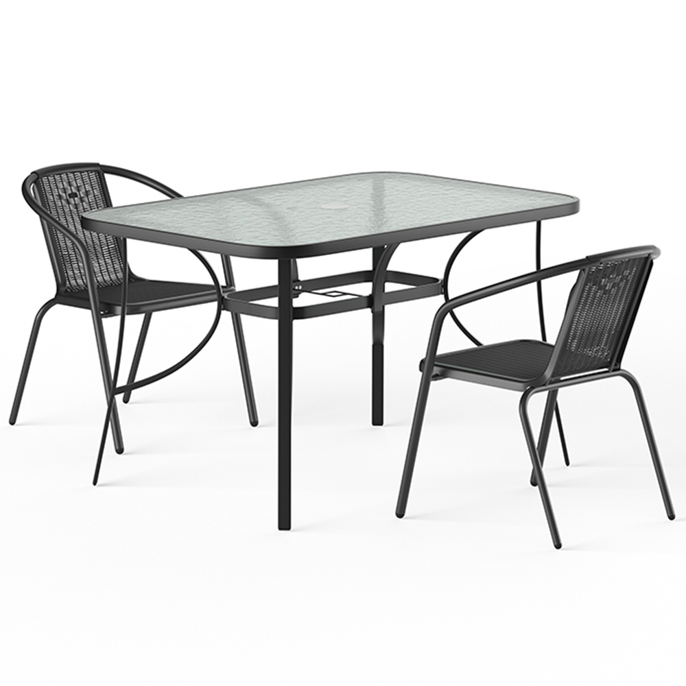 Living and Home PE Rattan 2 Seater Black Tempered Glass Dining Set Image 2