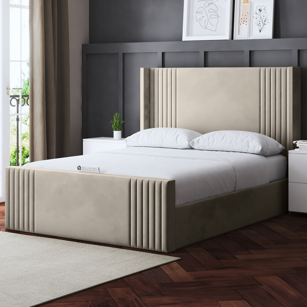 DS Living Elara Small Double Cream Winged Panel Bed Frame with Headboard Image 1