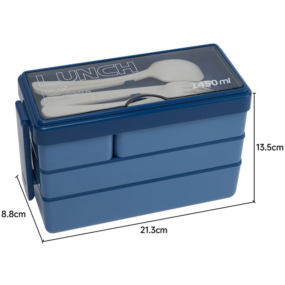 Living and Home 3 Tier 5 Compartment Bento Style Lunch Box with Cutlery Image 8