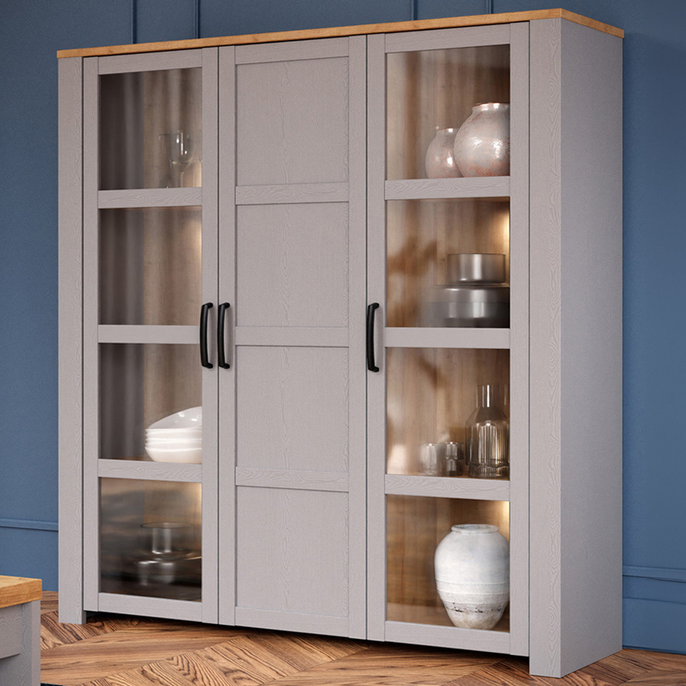 Florence Bohol 3 Door Grey Riviera Oak Large Display Cabinet Image 1