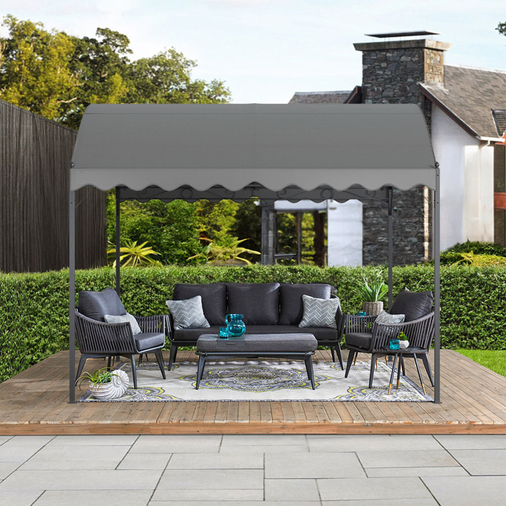 Living and Home 2.6 x 3m Dark Grey Waterproof Metal Arched Pergola with Shade Image 7