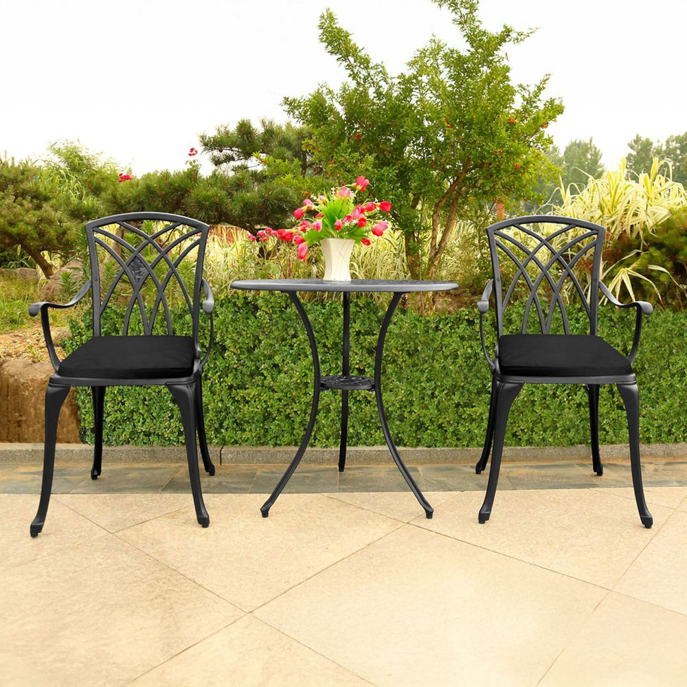 Centurion Oshowa 2 Seater Black Cast Aluminium Garden Bistro Set with Cushions Image 1