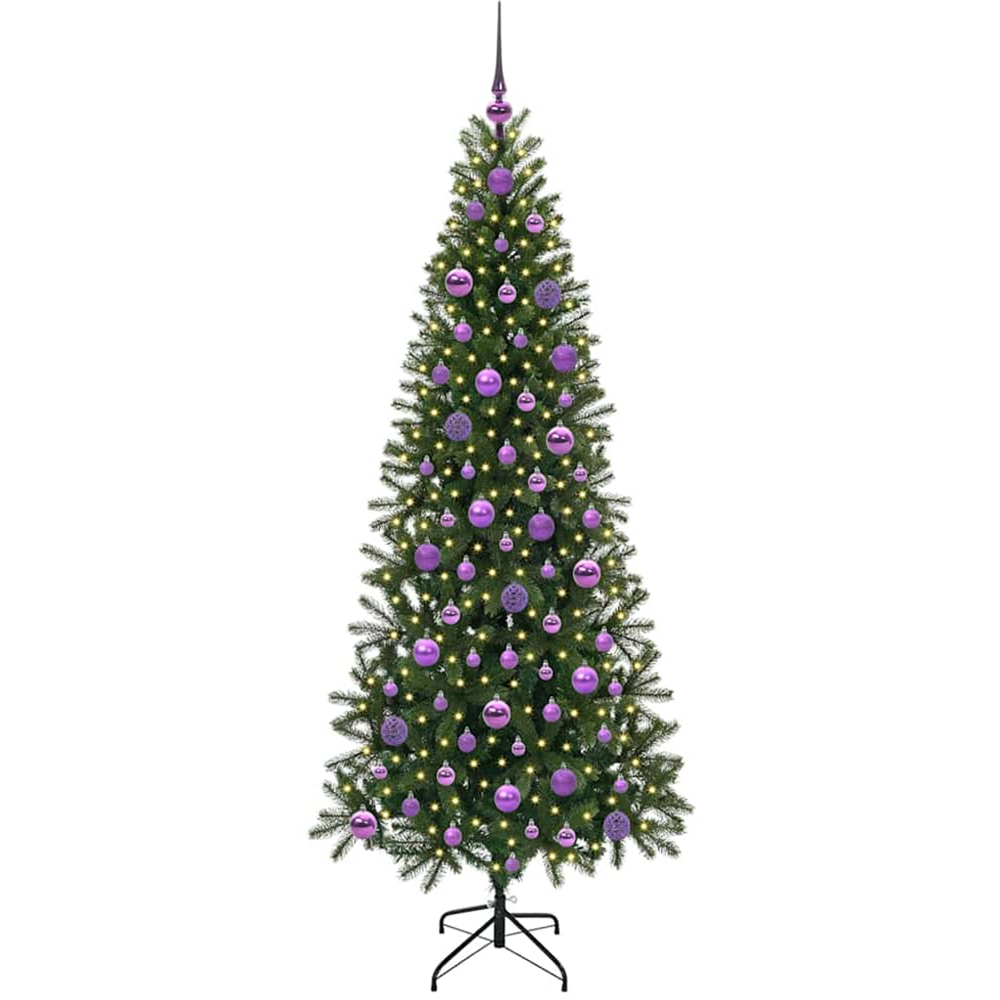vidaXL Pre-Lit Lilac Baubles Green Artificial Christmas Tree 6ft Image 1