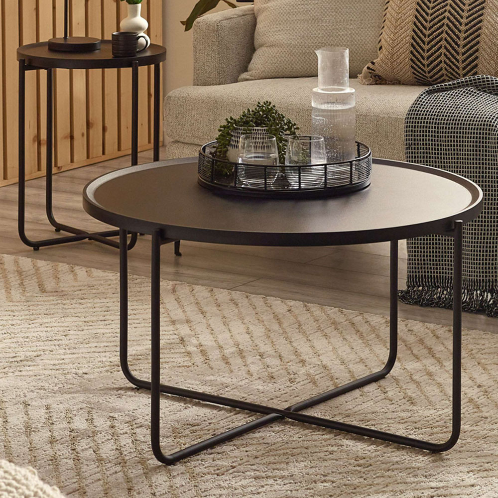 Julian Bowen Sagrada Black Round Coffee and Lamp Table Set Image 1