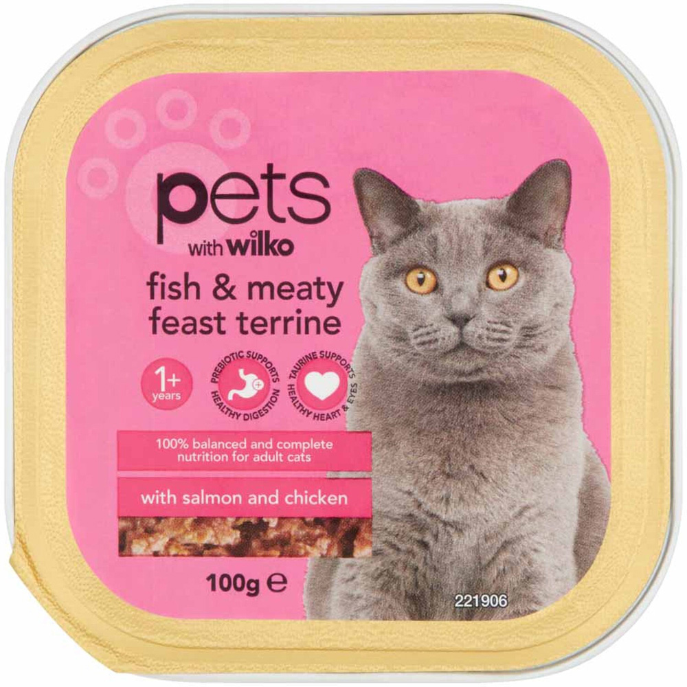 wilko Pets Salmon and Chicken Terrine Cat Food Tray 100g Image