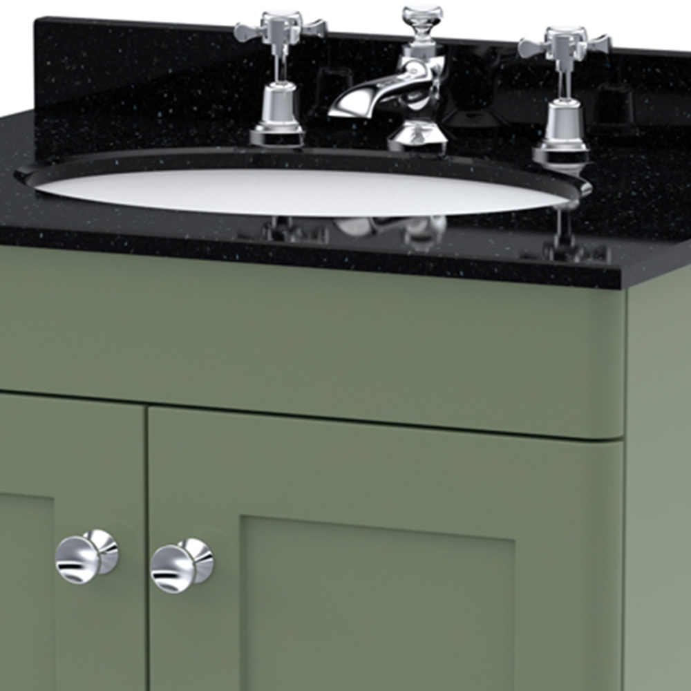 nuie Classique 2 Door Satin Green and Black Floor Standing Unit and 3 Tap Hole Marble Basin 600mm Image 2