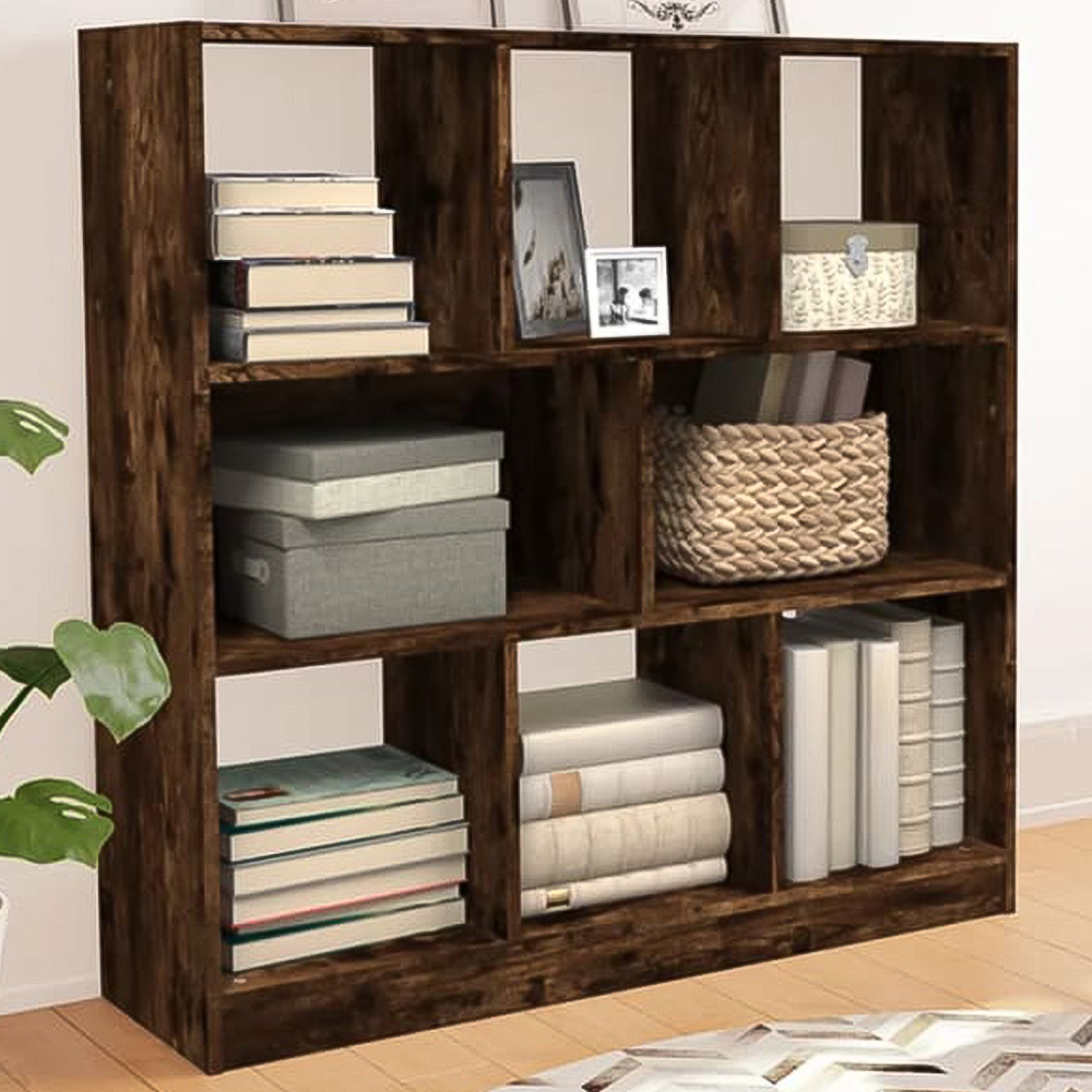 vidaXL 8 Shelf Smoked Oak Bookcase Image 1