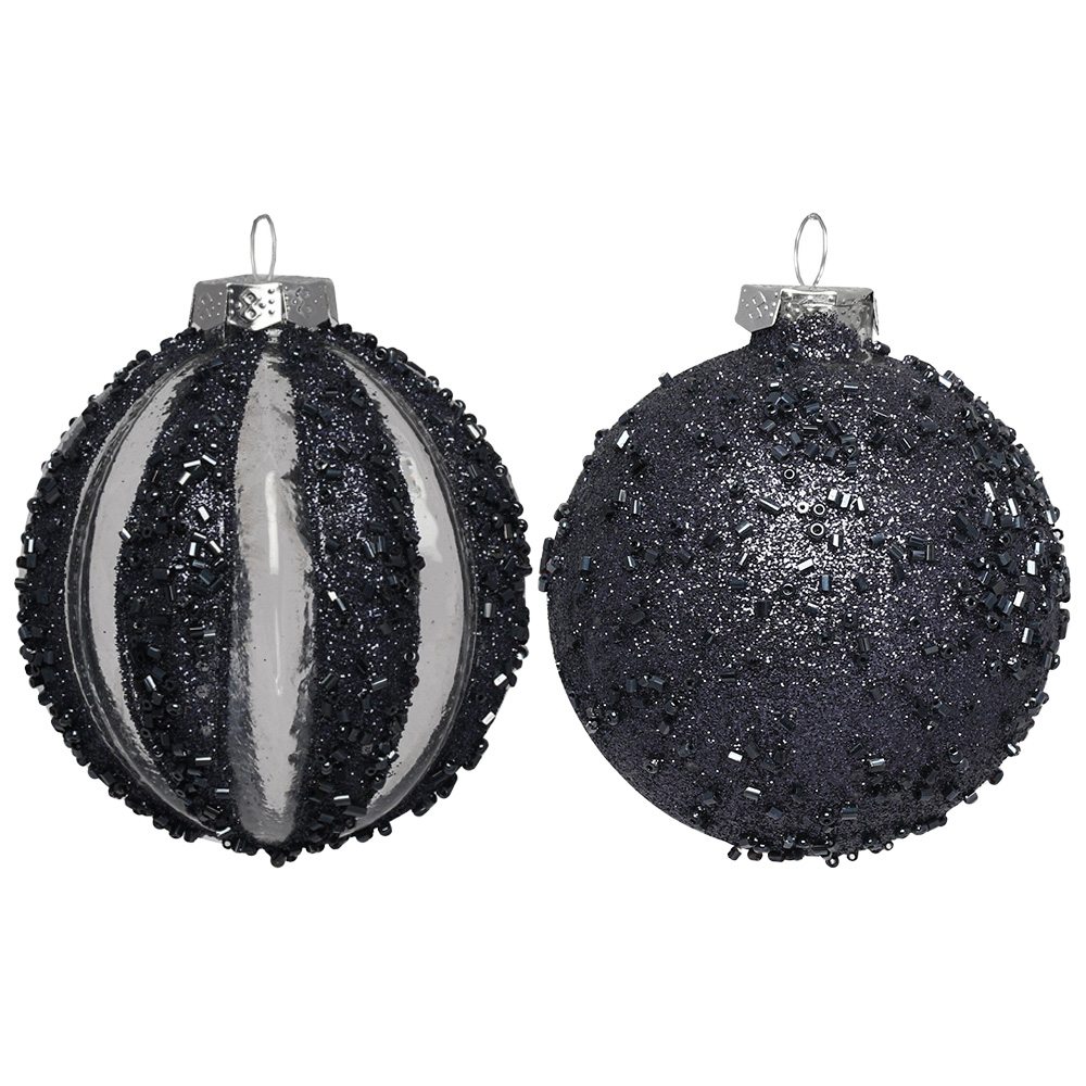 Single Midnight Fantasy Navy Beaded Glitter Bauble in Assorted styles Image 1