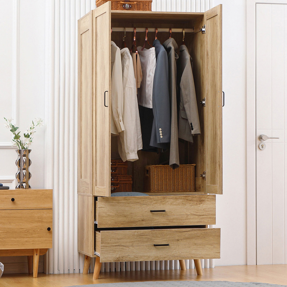 Portland 2 Door 2 Drawer Natural Wardrobe Image 1