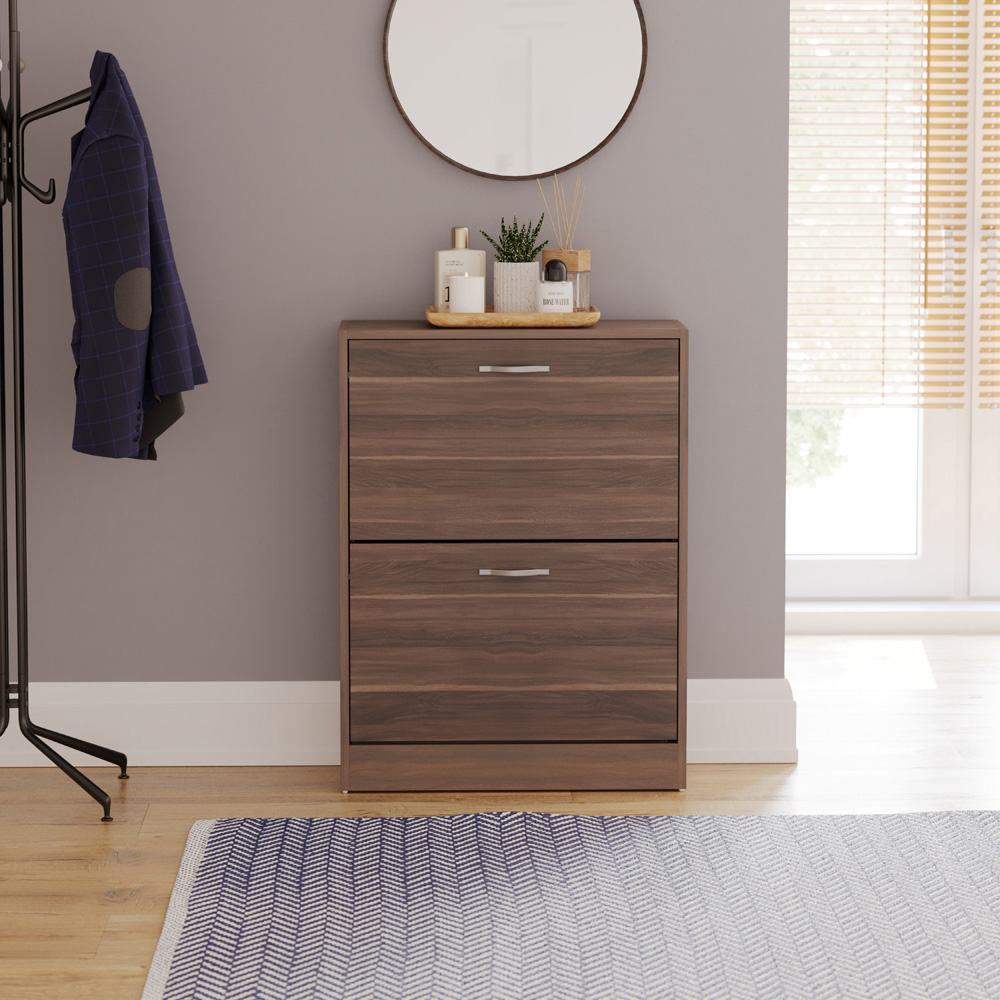 VIDA DESIGNS Walnut 2-Drawer Shoe Cabinet Rack Image 3