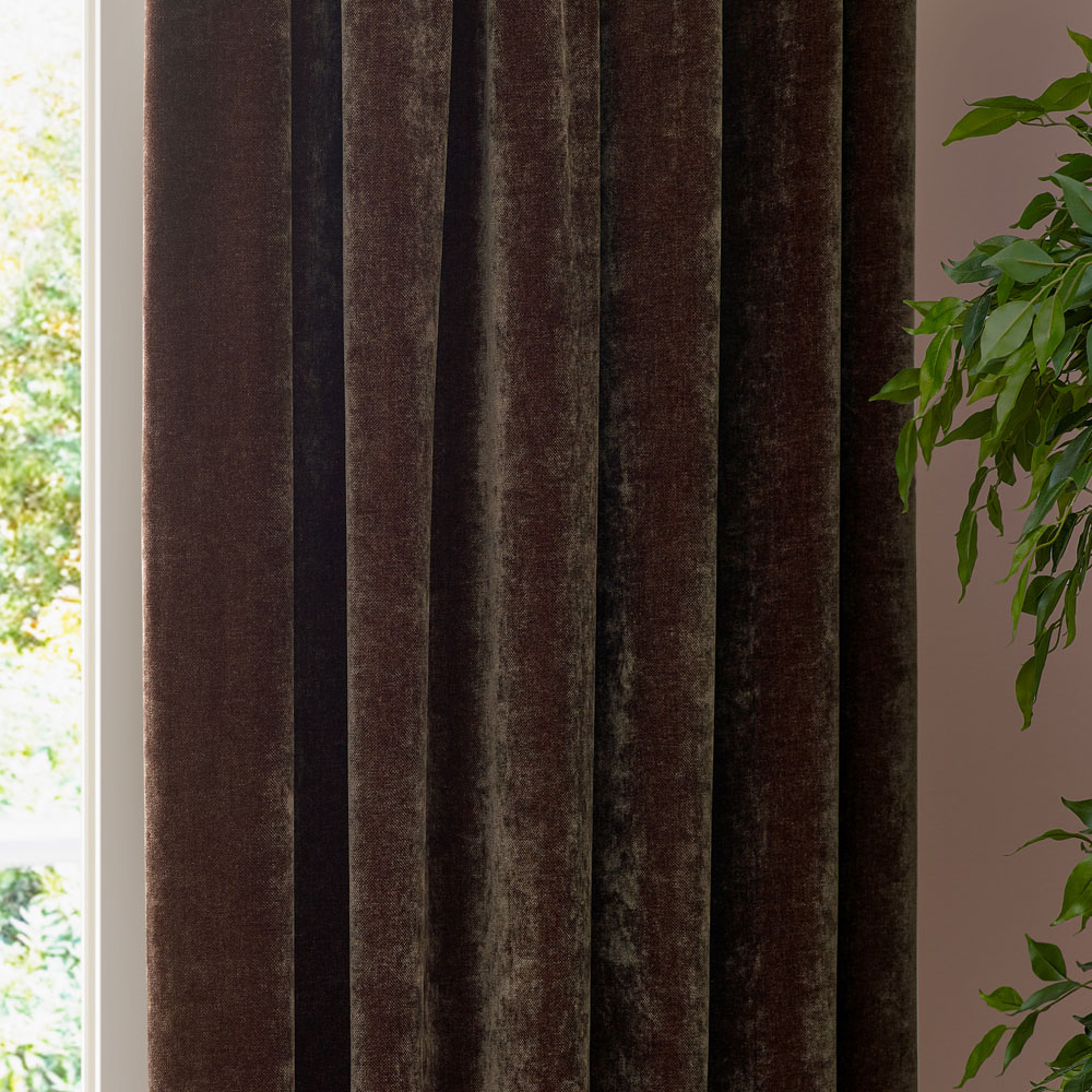 Yard Heavy Brown Chenille Velvet Pencil Pleat Curtains 117 x 183cm Image 2