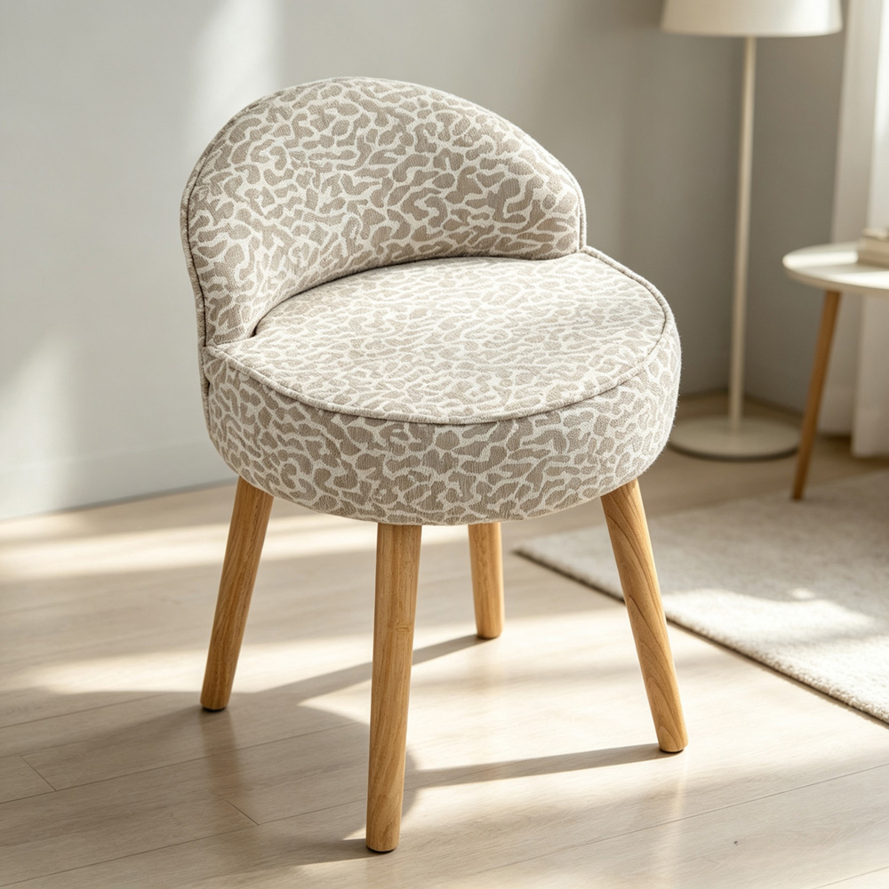 Living and Home Leopard Print Chenille Low Backrest Vanity Stool Image 7