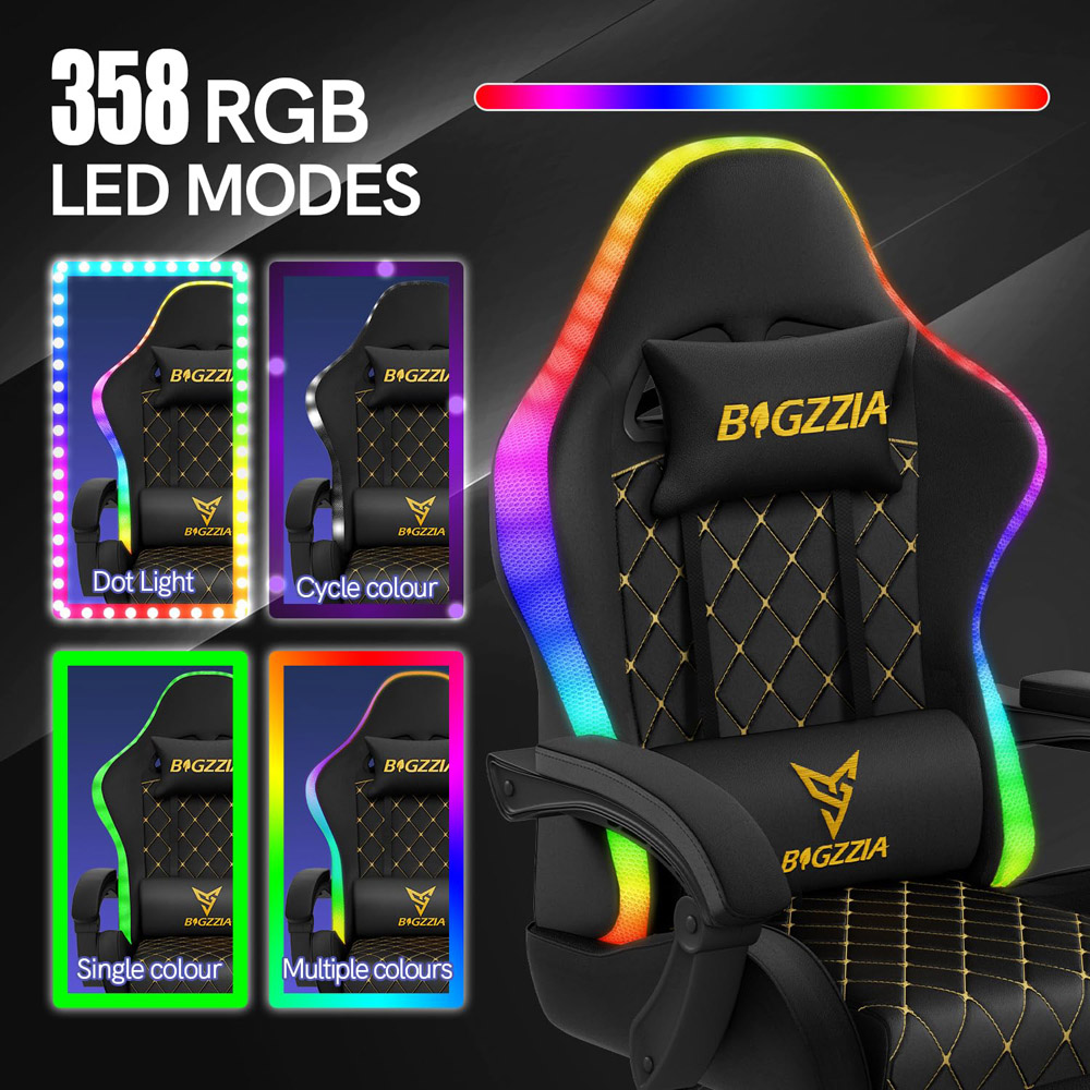 Rattrix Black Reclining RGB Gaming Chair with LED Lights and Footrest Image 6
