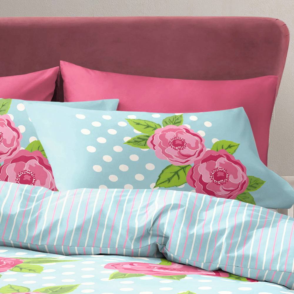 Velosso Leah Single Duck Egg Floral and Polka Dot Duvet Cover Set Image 3