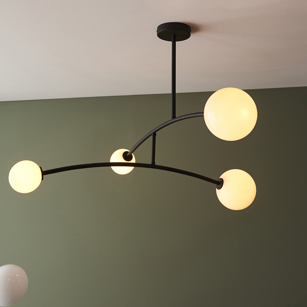 Merano Rovigo Matt Black and Opal Glass 4 Light Ceiling Light Image 2