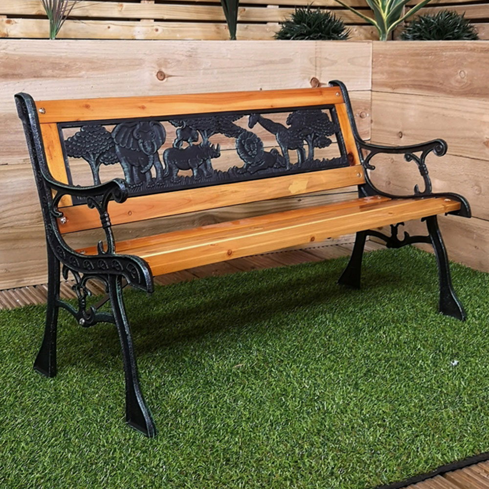 Samuel Alexander Kids 2 Seater Wooden and Cast Iron Garden Bench Image 1