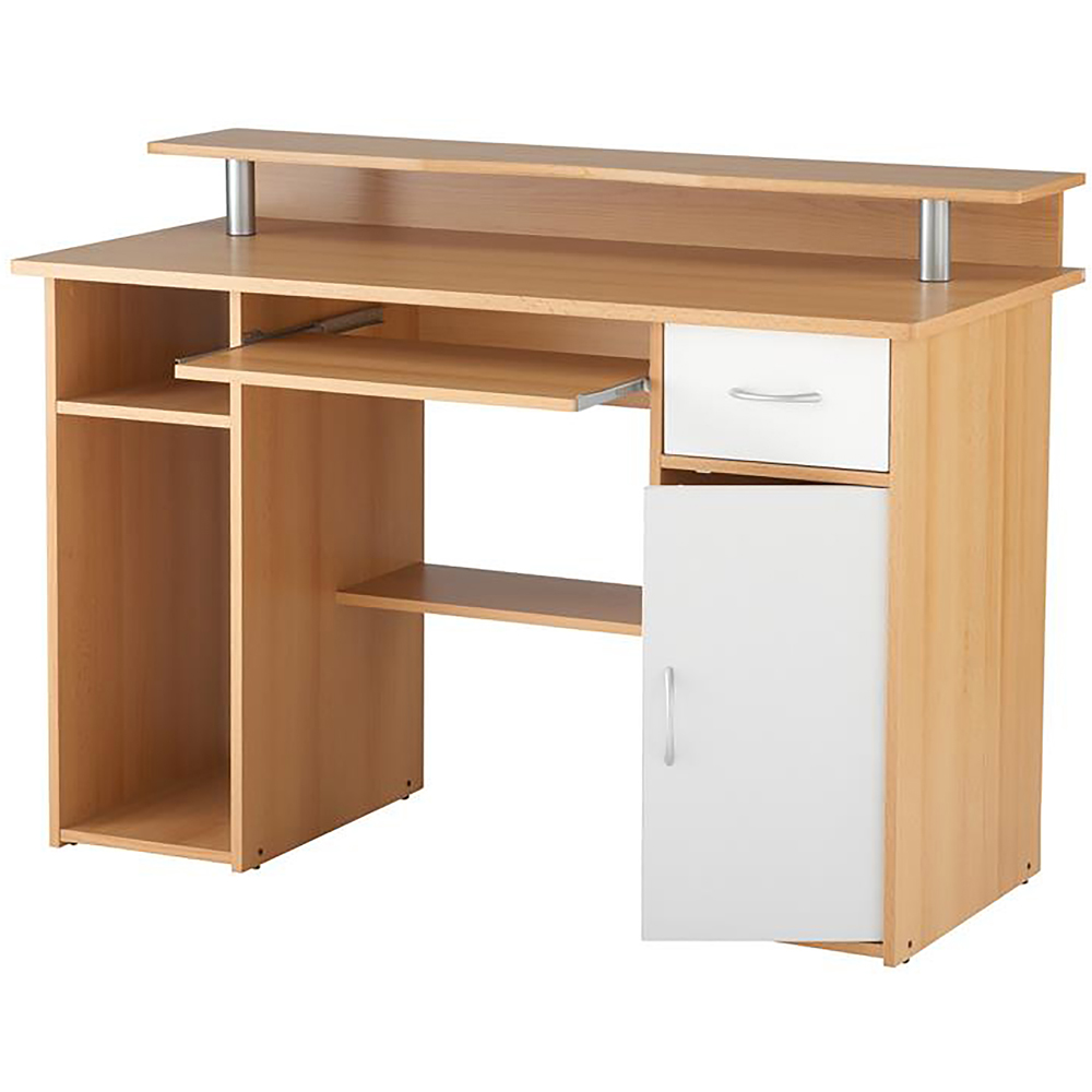 Alphason Albany Single Door Single Drawer Office Desk Beech and White Image 2