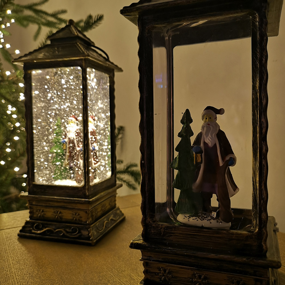 Samuel Alexander Snowtime Santa Scene LED Christmas Water Spinner Rustic Lantern 27cm Image 2
