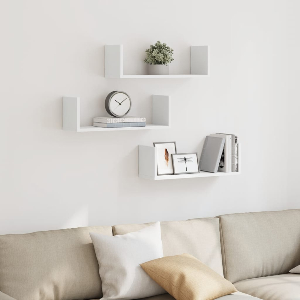 vidaXL 58 x 18 x 18cm Set of 3 White Wall Shelf Image 2