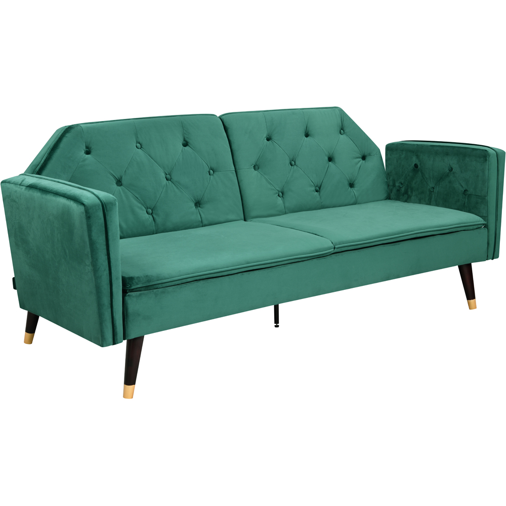 Comfy Living 3 Seater Green and Gold Plush Velvet Tufted Sofa Bed Image 3