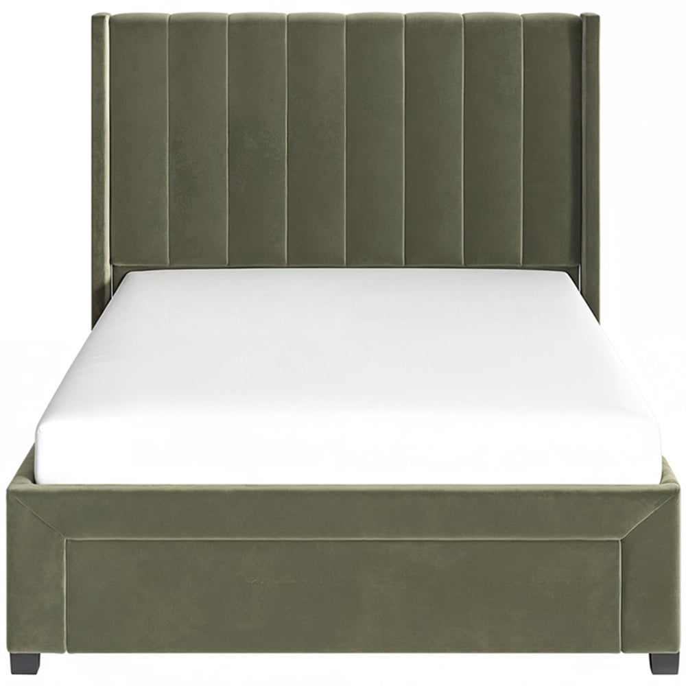 Flair Tiggy Double Khaki Velvet Storage Bed with Winged Headboard Image 3