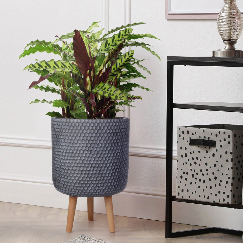 wilko Honeycomb Green Grey Cylinder Garden Indoor Planter on Legs 47cm Image 4