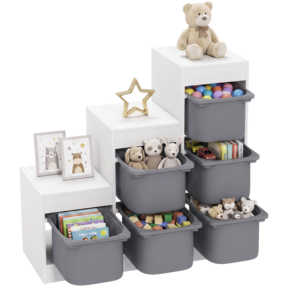 AIYAPLAY Kids Grey 3-Tier Toy Storage Unit with 6 Removable Bins Image 2