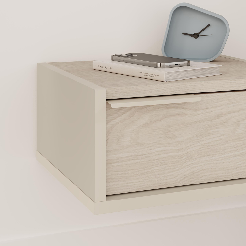 Decortie Eco Single Drawer Sandstone Wall Mounted Bedside Table Image 4