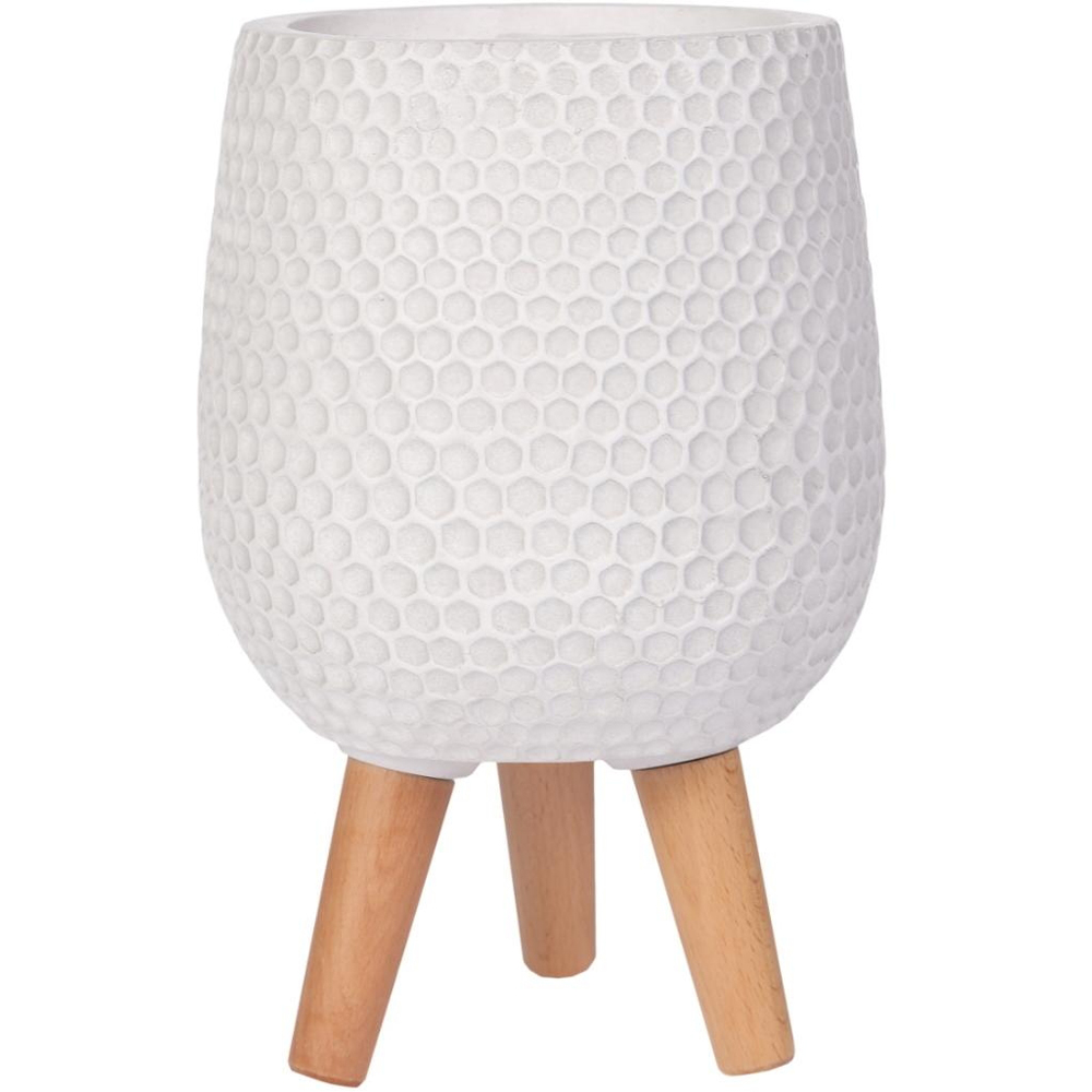 wilko Honeycomb White Indoor Plant Pot with Legs 34cm Image 1