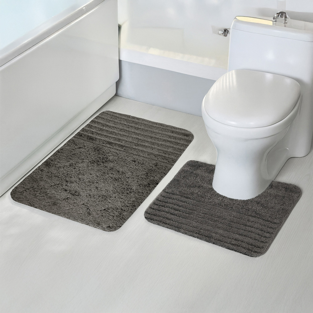 Velosso Linear Charcoal Bath Mat Set Image 2