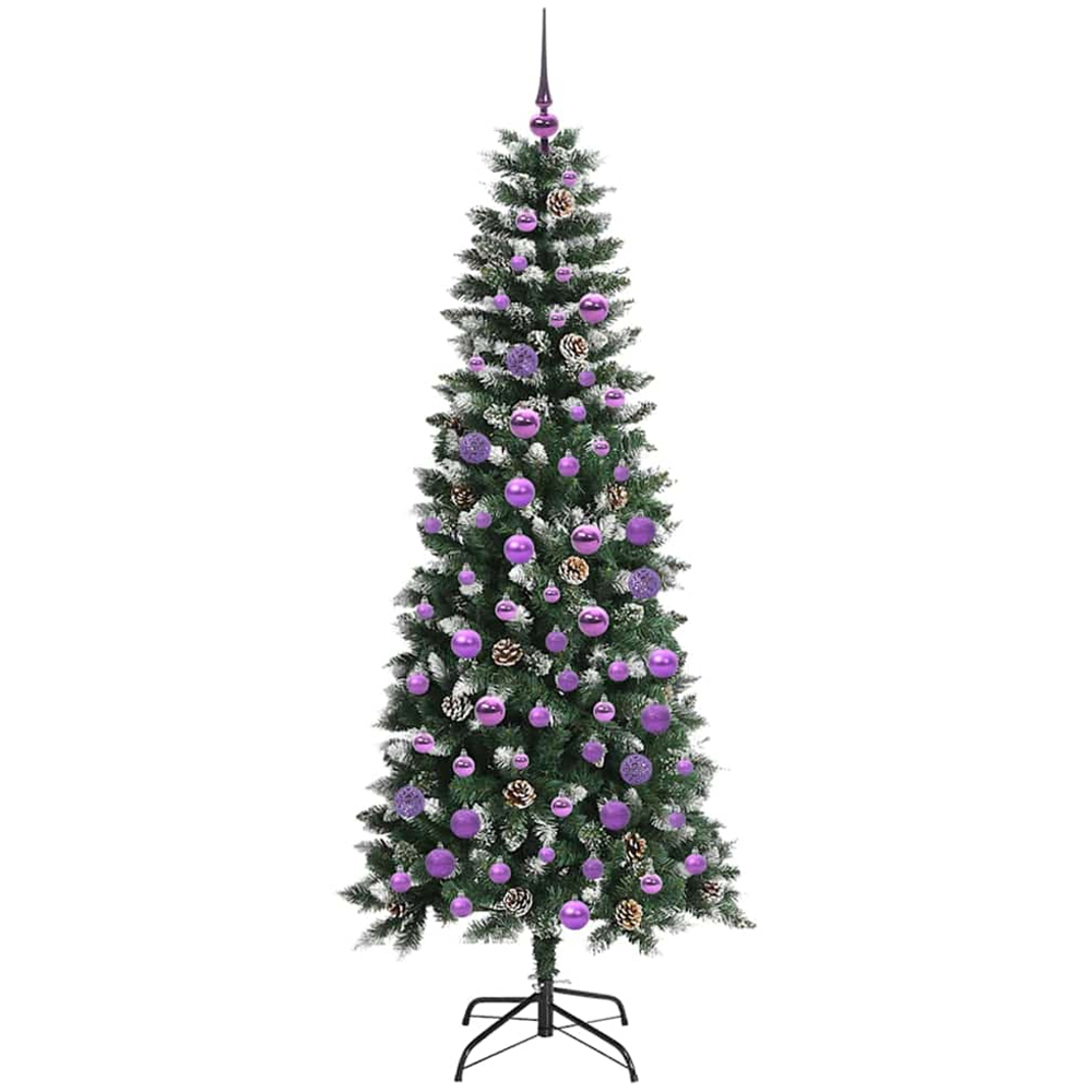 vidaXL Pre-Lit Lilac Baubles Green Artificial Snow Tipped Christmas Tree 6ft Image 4