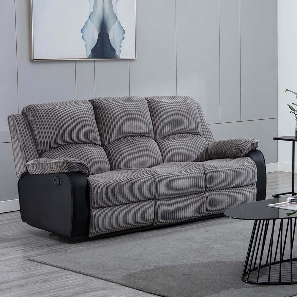 Furniture Online Postana 3 Seater Grey High Back Jumbo Cord Manual Recliner Sofa Image 8