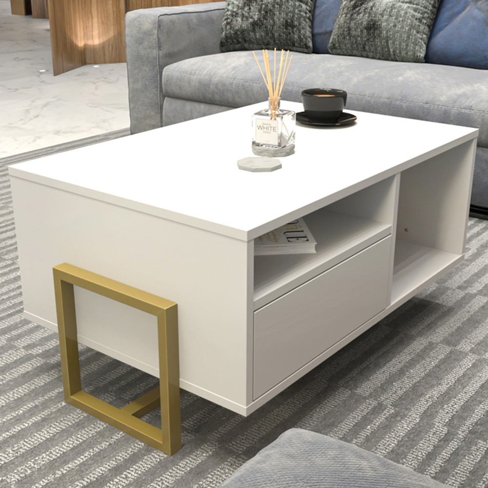 Decorotika Utopie 2 Door 2 Shelf White Modern Coffee Table Image 1