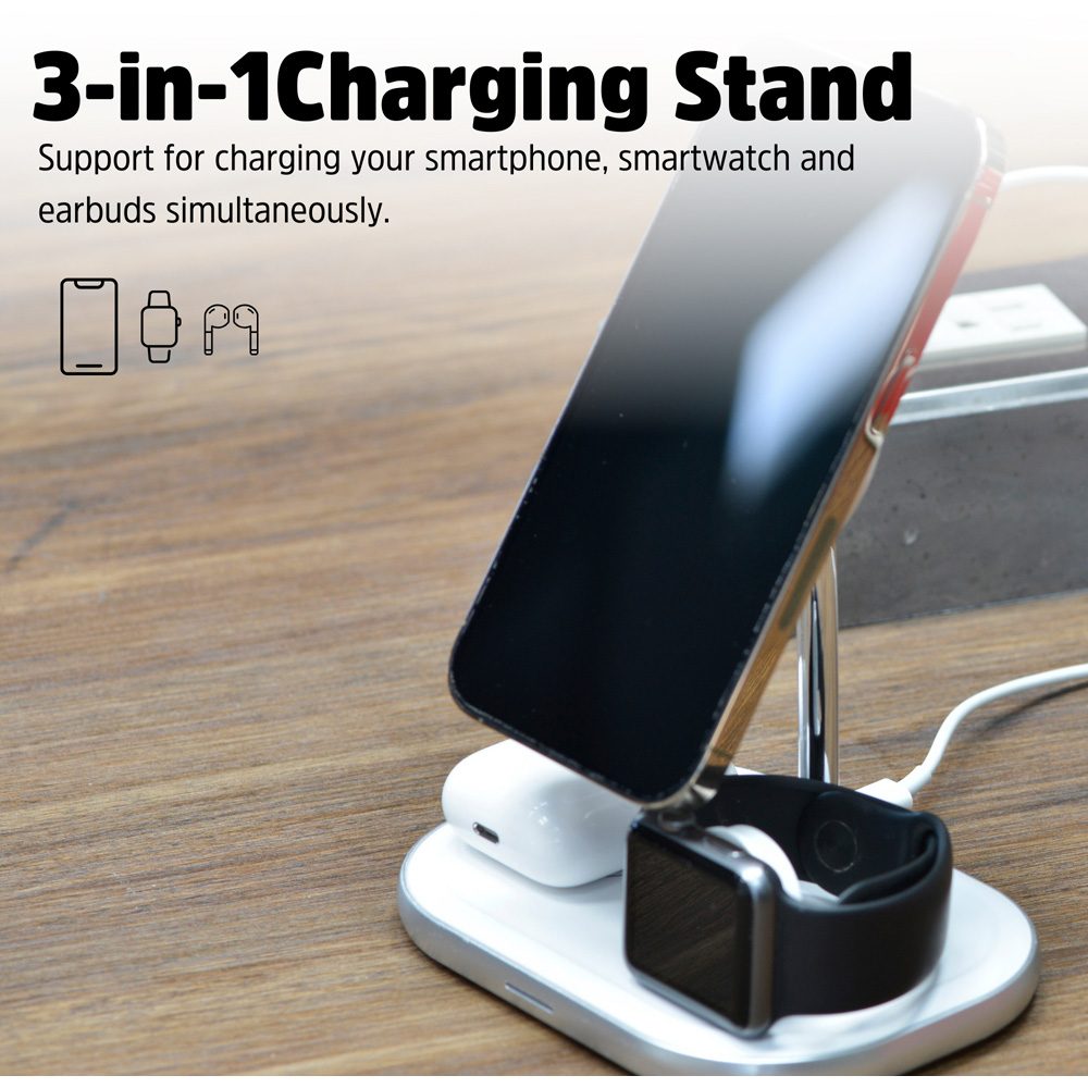 Energizer WCP303 3-in-1 White QI Wireless Charging Stand 15W Image 3