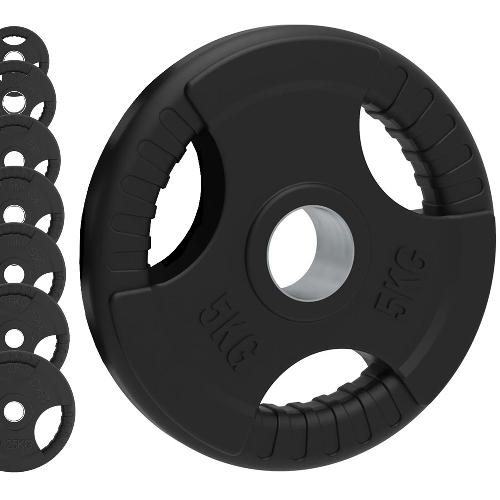 Olympic Black Tri-Grip Rubber Weight Plates 20kg 2 Pack Image 2