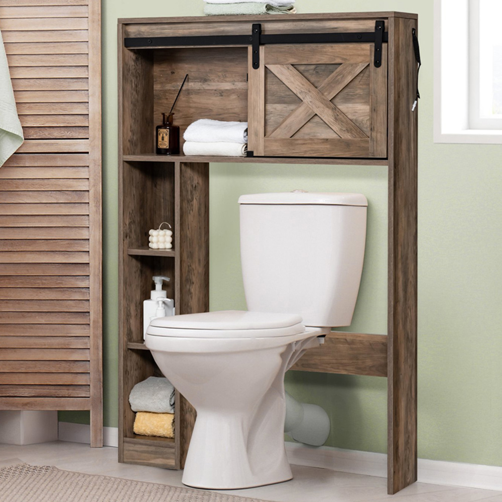Costway Brown Single Door Over the Toilet Storage Cabinet Image 1