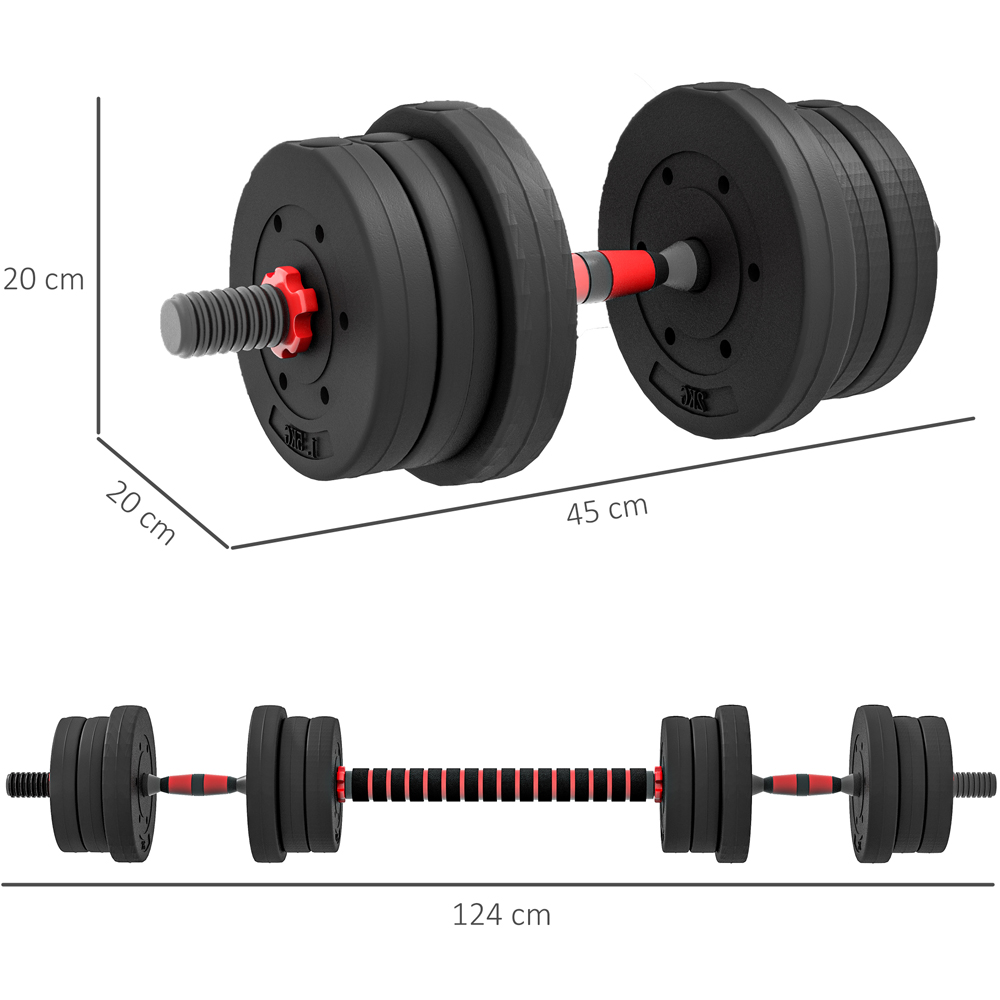 HOMCOM 2 in 1 Black Adjustable Dumbbell Weight Set 20kg Image 7