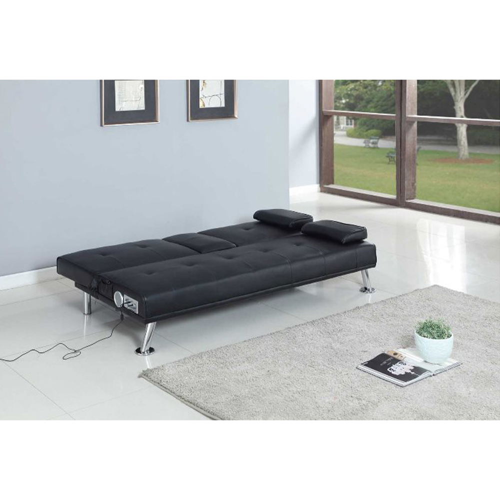 Brooklyn Double Sleeper Black Faux Leather Cinema Sofa Bed with Bluetooth Speakers Image 2
